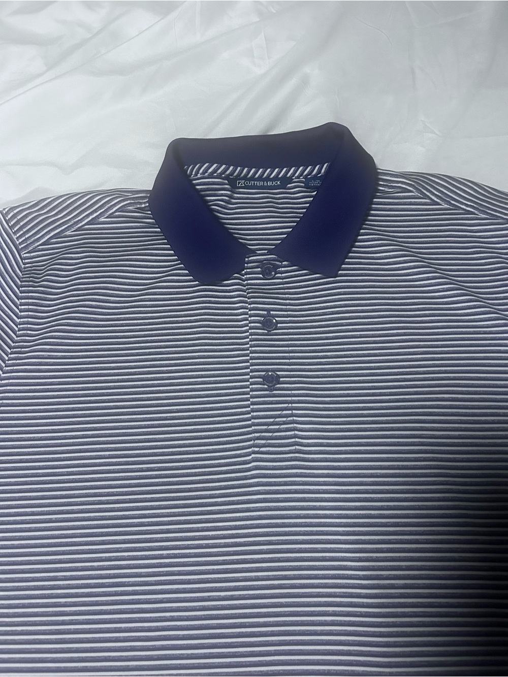 Men’s Cutter & Buck Purple White Striped Polo Shirt Sz Large